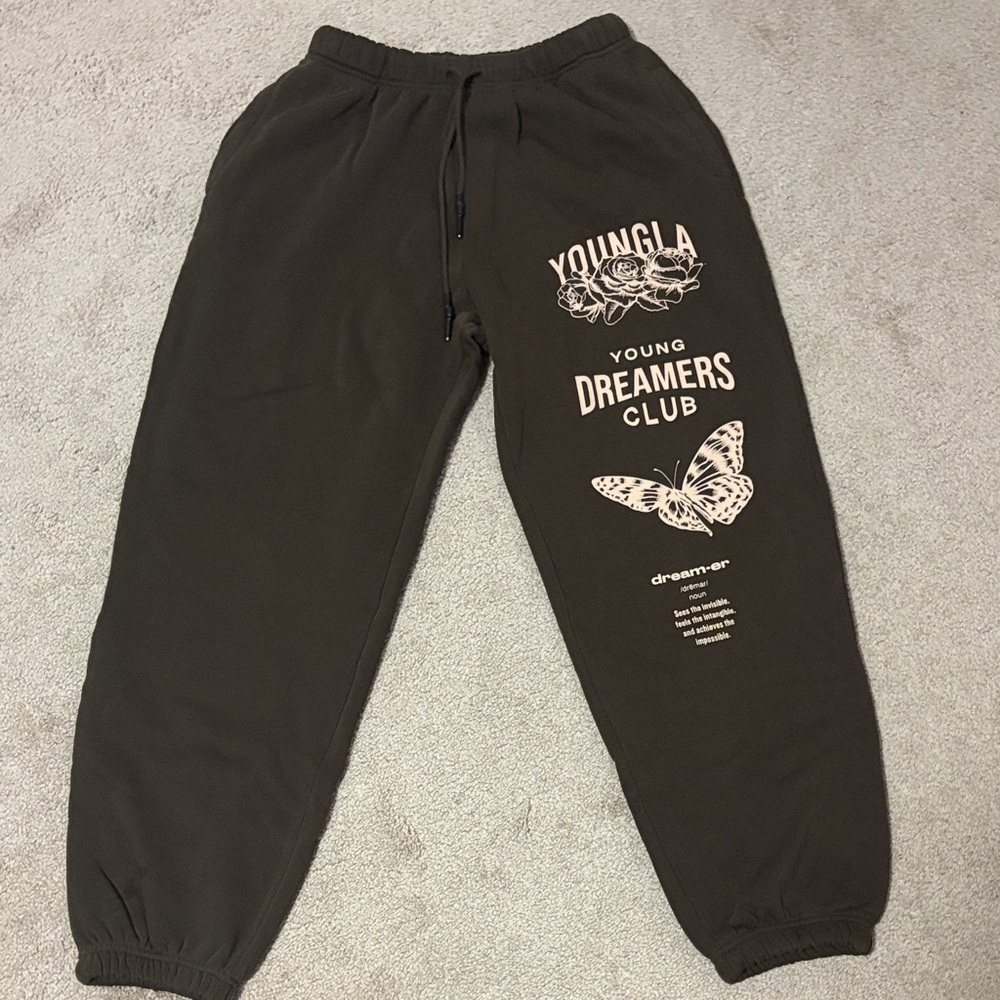 YoungLA Black Track Pants with White Graphic